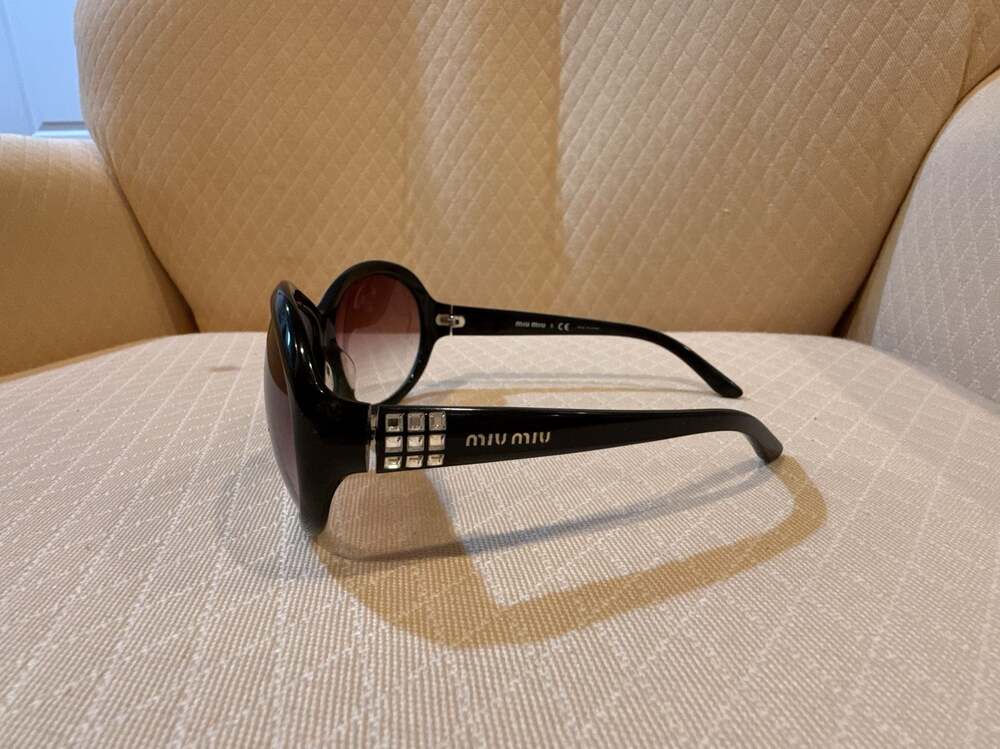Miu Miu SMU18L Oversized Round Crystal Rhinestone Temple Sunglasses Black